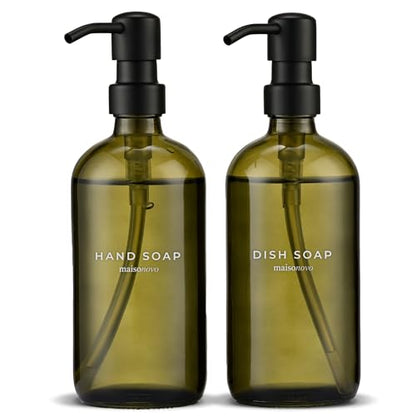 MaisoNovo Soap Dispenser 2-Piece Set | 16.9oz Green Bottles with Black Plastic Pumps - color: Green/Black