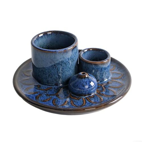 Ceramics Ashes Catchers Incenses Burners Tray Set for Incenses Stics Cones for Yoga Meditations Space Decoration Multifunctional Santo Wood Ashes Catchers Tray - color: Navy Blue