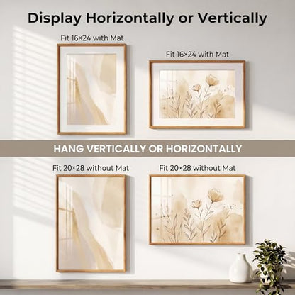 Acovy 20x28 Picture Frame, Natural Solid Teak Wood 20"x28" Photo Frame for Wall, Handcrafted Wooden Poster Frame 20 x 28 Matted to 16x24, High Definition Tempered Glass, Wall Hook Included, Natural Teak - color: Teak, size: 20"x28"