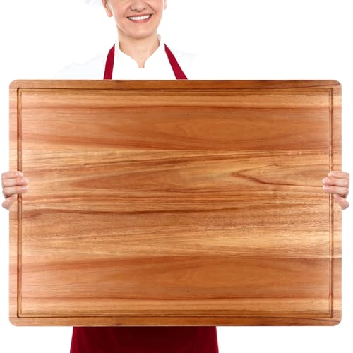 24"x18" XXL Extra Large Acacia Wood Cutting Boards for Kitchen Non Toxic | Big Wooden Cheese Charcuterie Boards Hardwood Solid Chopping Board Bread Butcher Block Giant Turkey Serving Meat Bread Board - size: 24"L x 18"W