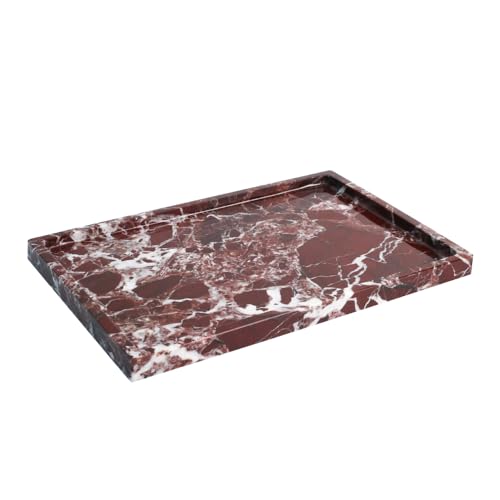 Real Luxurious Natural Marble Vanity Tray Genuine Marble Storage Tray for Home Decor Stone Tray for Bathroom/Kitchen/Vanity/Dresser,Plate Holder for Tissues, Candles, Towel - color: Marble Tray-rosso