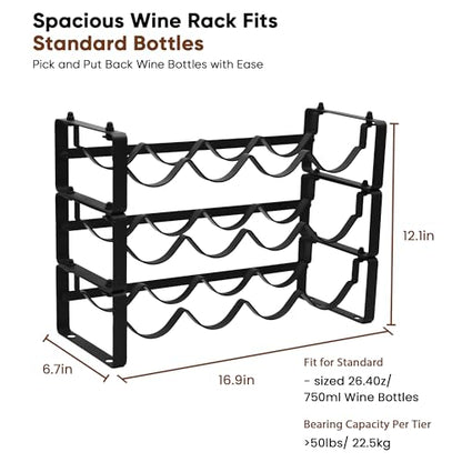 Wine Rack for Countertop – Stackable Freestanding Bottle Organizer for Kitchen, Pantry, Bar Cabinet & Small Spaces – Compact Metal Shelf & Modular Storage Stand (3-Tier) - size: 3-Tier