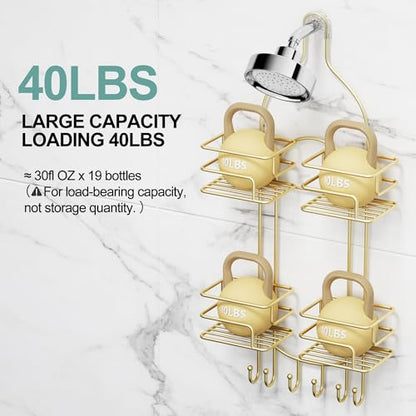 SRIWATANA Shower Caddy Hanging, Shower Organizer with Razor Hooks, Gold | Rustproof Shower Rack, No Drilling Shelves Over Shower Head, Anti-Swing Scution Install, Bathroom Holder for Sponge Loofah - color: Gold
