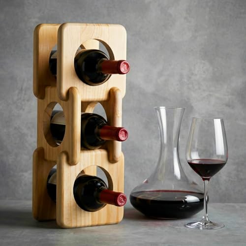 Novabright Detachable Wood Wine Rack Countertop 3 Bottle Display Stand Holder, Modern Tabletop Wine Bottle Holder for Home Bar, Kitchen & Dining Room Decor, Stylish Storage or Sculptural Accent