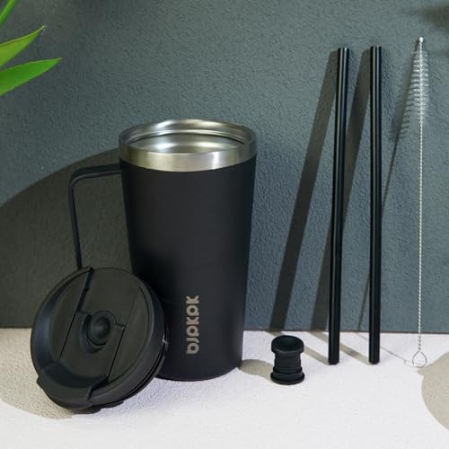 BJPKPK 22oz Insulated Tumbler with Handle, Lid & Straw, Stainless Steel | Double Wall Vacuum Insulated Coffee Travel Mug - Keeps Cold & Hot, BPA Free, Cupholder Fit for Office, Gym & Travel - color: Black, size: 22 Ounces