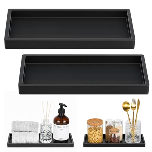 Luxspire 2 Pack Silicone Bathroom Tray 11.8" Vanity Tray, Matte Black | Thick slip-proof silicone, dishwasher safe, waterproof, holds soap perfume jewelry for sink vanity decor - color: Matte Black, size: 11.81 × 5.12 × 0.79 in