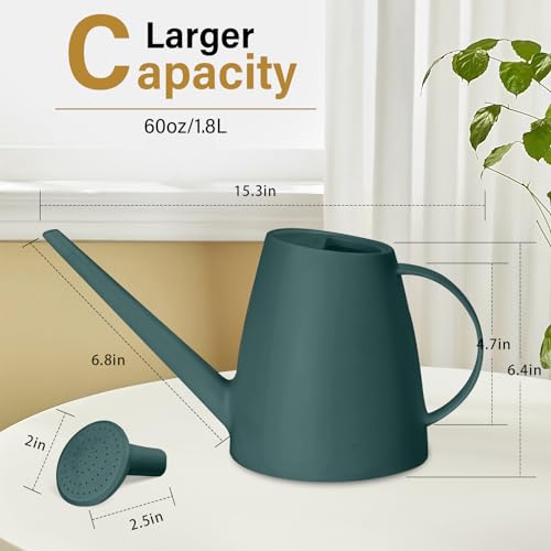 Pro Grip Plastic Watering Can - for Indoor and Outdoor House Plant Garden - with Long Spout - 1/2 Gallon - Blackish Green - color: Blackish Green