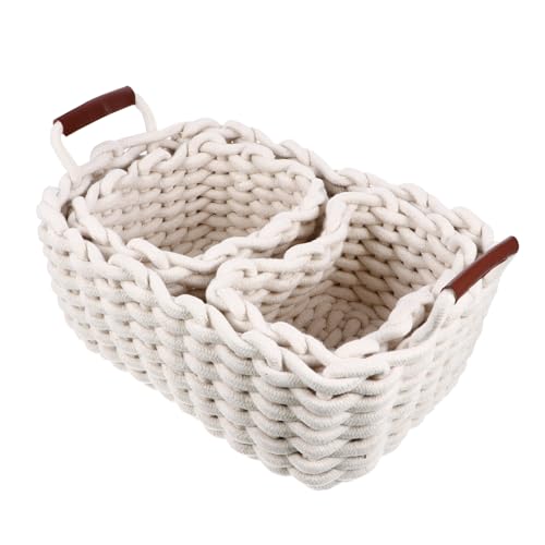 Nordic Woven Storage Baskets Thick Cotton Rope Nested Bins Versatile Organizers for Toys Clothes and Home Decor Set of 3
