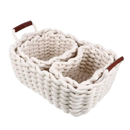 Nordic Woven Storage Baskets Thick Cotton Rope Nested Bins Versatile Organizers for Toys Clothes and Home Decor Set of 3