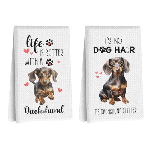 2 Pcs Dachshund Kitchen Towels, Dachshund Gifts for Woman, Wiener Dog Gifts | Puppy Every Meal You Make Cloth Hand Tea Towels for Bathroom Kitchen,Birthdays, Christmas, Party Gifts, Reusable Microfiber - color: Dachshund Humor