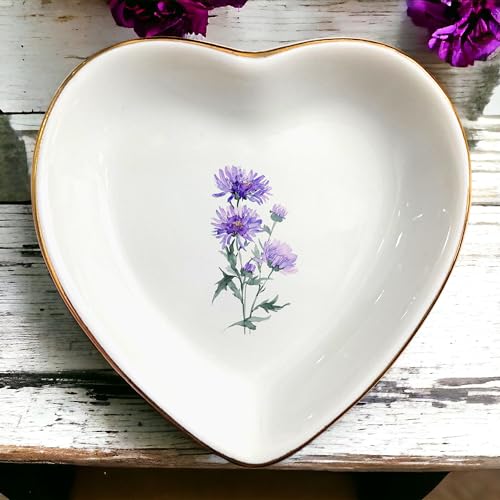 September Aster Flower Ring Dish-Purple Floral Jewelry Dish for Hippie,Nature,Pace-Birth Flower for Mom,Mother-in-law,Step Mom,Godmother,Aunt,Grandma,Sister,Friend-Floral Birthday Gifts - style: 9 - September (Aster)