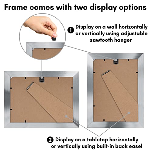 Americanflat 5x7 Picture Frame with Polished Clear Glass - Set of 2 - Use as 4x6 Frame with Mat or Display 5x7 Photo Without Mat - Signature Collection - Photo Frames for Tabletop or Wall - Silver | Engineered Wood construction, wall or tabletop display w