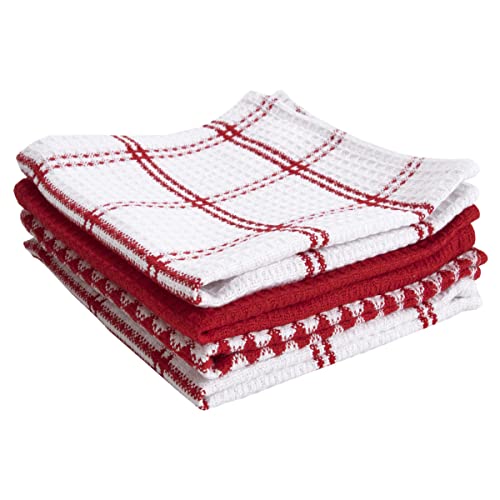 T-Fal Premium Waffle Dish Cloths: Highly Absorbent, Super Soft Long Lasting - 100% Cotton, 12"x13" Towel for Cleaning & Drying, (4-Pack), Red - color: Red, size: 4-Pack