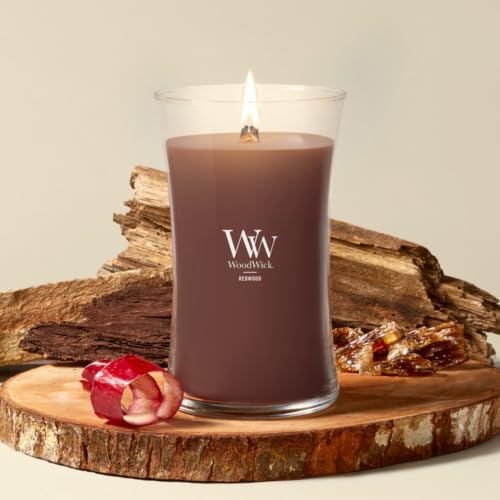 WoodWick Redwood Holiday Candle Gifts for Women and Men, 21.5 oz Large Hourglass Candle with Crackling Wick - color: Redwood, size: 21.5oz