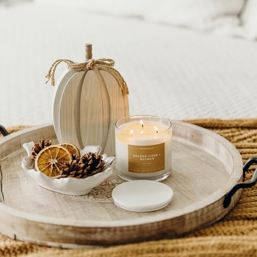 Calyan Wax Co. Golden Cider & Nutmeg 3 Wick Scented Candle - 43 Hour Burn | Made in the USA Luxury Clean Soy Wax Candles - Long Lasting Large Glass Jar Candle for Home - 3 Wicks - 14.9oz - color: Golden Cider + Nutmeg