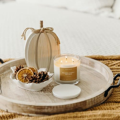 Calyan Wax Co. Golden Cider & Nutmeg 3 Wick Scented Candle - 43 Hour Burn | Made in the USA Luxury Clean Soy Wax Candles - Long Lasting Large Glass Jar Candle for Home - 3 Wicks - 14.9oz - color: Golden Cider + Nutmeg