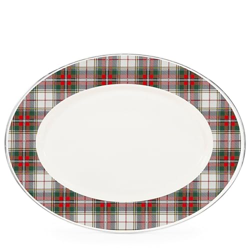 Golden Rabbit Enamelware Oval Platter, 12 x 16in, Highland Plaid - color: Highland Plaid