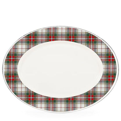 Golden Rabbit Enamelware Oval Platter, 12 x 16in, Highland Plaid - color: Highland Plaid