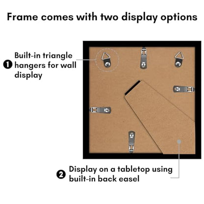 Americanflat 8x8 Picture Frame 2-Pack - Matted to 5x5 - Black | Slim Molding construction, Polished plexiglass front, wall or tabletop display with included easel, triangle hangers included - color: Black, size: 8x8