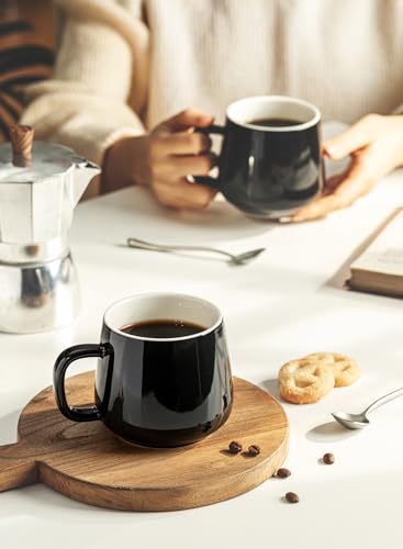 Teocera Ceramic Coffee Mug Set of 4-12 oz Coffee Mugs with Large Handles for Hot or Cold Drinks Like Latte, Cocoa, Tea or Juice - Smooth Ceramic, Dishwasher Safe，Black - color: Black