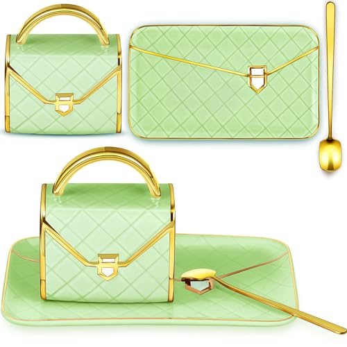 Zubebe 1 Set Coffee Mug Elegant Handbag Shaped Cup Modern Ceramic Purse Mug with Spoon and Saucer, 10oz Cute Creative Tea Cup for Woman Girls Gift (Light Green) - color: Light Green