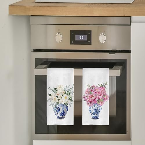 Chinoiserie Kitchen Towels Set - Floral Blue and White Chinoiserie Dish Towel, Floral Blue and White Hand Tea Towels for Bathroom Kitchen, 16x24 Inch Set of 2 - color: Chinoiserie-7