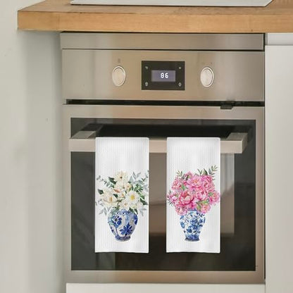 Chinoiserie Kitchen Towels Set - Floral Blue and White Chinoiserie Dish Towel, Floral Blue and White Hand Tea Towels for Bathroom Kitchen, 16x24 Inch Set of 2 - color: Chinoiserie-7