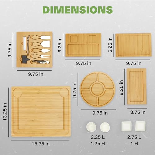 Dynamic Gear Charcuterie Board with Pull Out Drawers - Expandable Bamboo Cheese Board Set with Utensils, Bowls, Serving Trays, Utensil Drawer, and Appetizer Tray - Chic Charcuterie Boards with Drawers