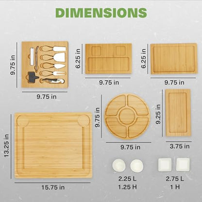 Dynamic Gear Charcuterie Board with Pull Out Drawers - Expandable Bamboo Cheese Board Set with Utensils, Bowls, Serving Trays, Utensil Drawer, and Appetizer Tray - Chic Charcuterie Boards with Drawers