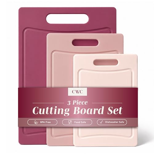 COOK WITH COLOR Non-Slip Cutting Board Set – Kitchen Essentials with Easy Grip Handle for Meat, Veggies, and Fruits, 3 Cutting Boards, Rose - color: Rose, size: 3 Cutting Boards