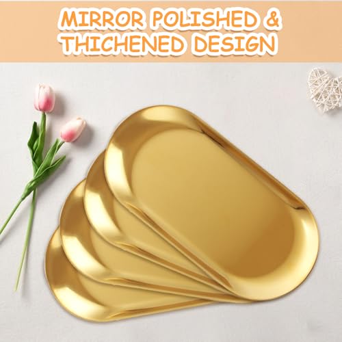 10PCS Stainless Steel Serving Tray Set Gold Platters for Serving Food Extra Small Metal Trays Decorative 7" Long Plate Oval Storage Trays Thickened Serving Dishes for Party Buffet Sushi Snack