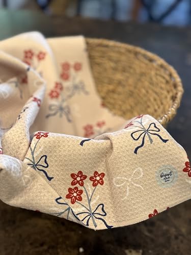 Kitchen Towels, Dish Towels for Kitchen, 3 Pc Kitchen Towel Set | Microfiber Waffle Towels, 16 x 26 inches, with Hanging Loops, Reusable Tea Towels, Cute Kitchen Towels - 3 Pack - color: Red/White/Blue