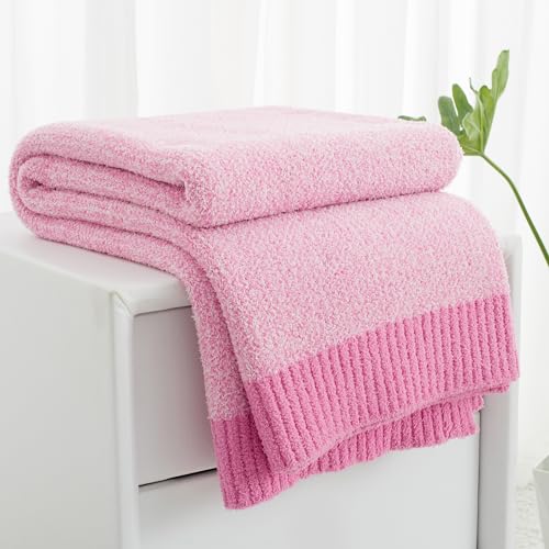 Carriediosa Heather Throw Blanket 50x60, 400GSM Ultra Soft Microfiber | Hot Pink, Fuzzy Fluffy Cozy Plush Knit Knitted Throws, Lightweight Cute Preppy Fall Blankets for Couch, Bed - color: Heather - Hot Pink, size: 50" X 60"