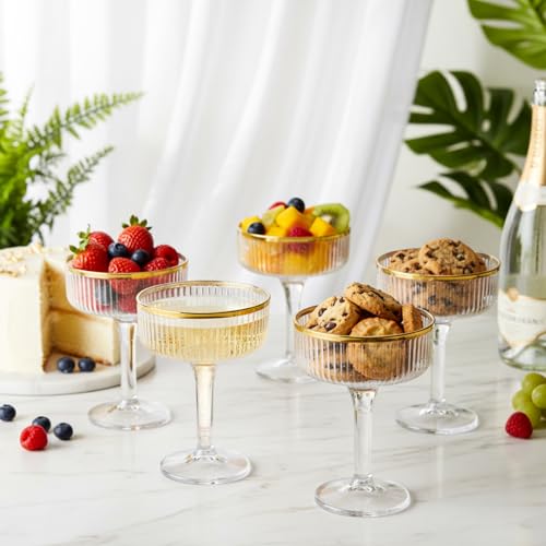 Set of 55 Champagne Tower 7 oz Plastic Champagne Coupe Glasses Set Stackable Plastic Ribbed Martini Glasses Unbreakable Acrylic Cocktail Coupe Cups for Wedding Birthday (Glitter,Gold) - color: Gold, size: Glitter