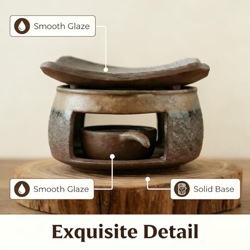 Ceramic Herb Burner Kit,Handmade Aromatherapy Stove for Essential Oils & Incense, Tealight Candle Holder Warmer for Home Office Meditation Relaxation (4)