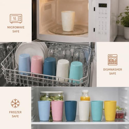 Wheat Straw Colored 6 Pack Kids Cups 12 OZ | Reusable Open Drinking Glasses BPA Free Dishwasher & Microwave Safe
