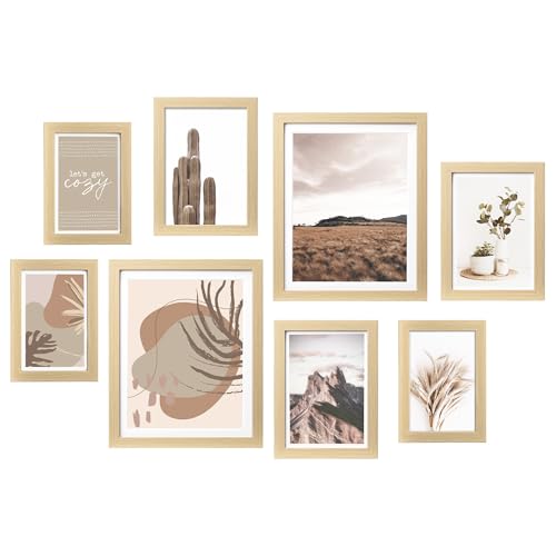 Gallery Wall Frame Set, 8 Pack Neutral Wall Decor, Beige, Small | Natural Collage Picture Frames Wall Art for Living Room, Entryway, Stairway, Bedroom, Assorted Size - color: Beige, size: Small
