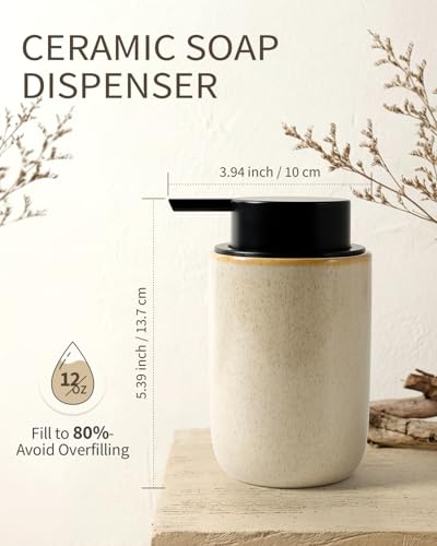 BosilunLife Lotion Pump Dispenser for Bathroom, Kitchen | Hand Soap Dispenser Bathroom Ceramic Dish Liquid Soap Dispenser (Greige with Speckle, Liquid Pump) - color: Greige-1 Pack