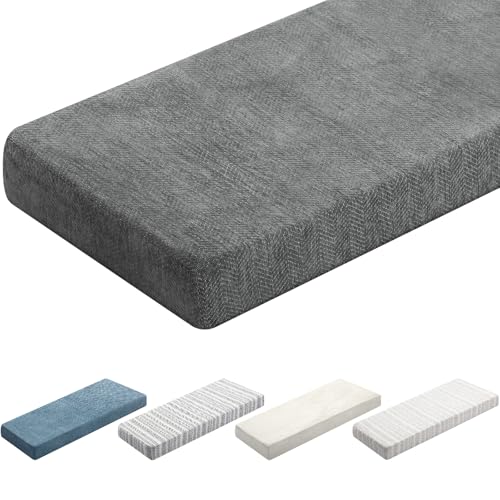 Leinuosen Bench Cushion 42x16x4 Inch for Indoor Furniture Weaving Texture Chenille Kitchen Bay Window Non Slip Seat Cushion Tufted Thicken Pad for Patio Porch, Mudroom Entryway (Gray) - color: Gray, size: 42x16 Inches
