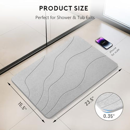 Stone Bath Mat, Quick-Dry Diatomaceous Earth Shower Mat, Absorbent Bathroom Mat for Shower/Tub Exit, New Apartment Essential & Housewarming Gift, 23.5" x 15.5" Light Gray Wave - color: Light Gray-wave