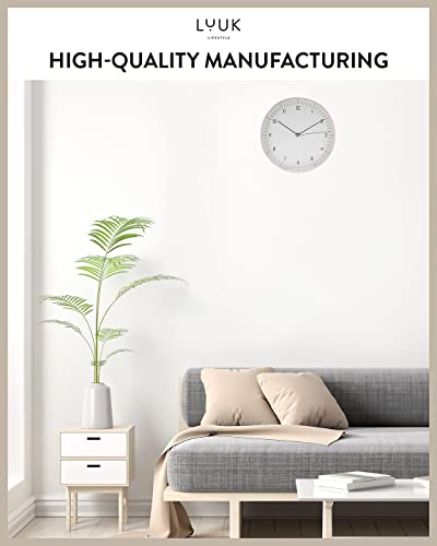 Modern Silent Quartz Wall Clock, 12in, White & Rose Gold | Designed in Germany, Simple & Elegant, Non-ticking, Analog, Battery operated, Housewarming gift, for Living room, Bedroom - color: White & Rose, 12"