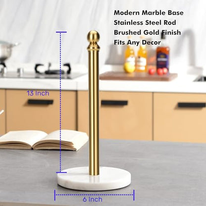 Exilon Gold Paper Towel Holder Countertop, Standing Paper Towel Roll Holder for Kitchen Bathroom, with Weighted Base for One-Handed Operation - color: Gold