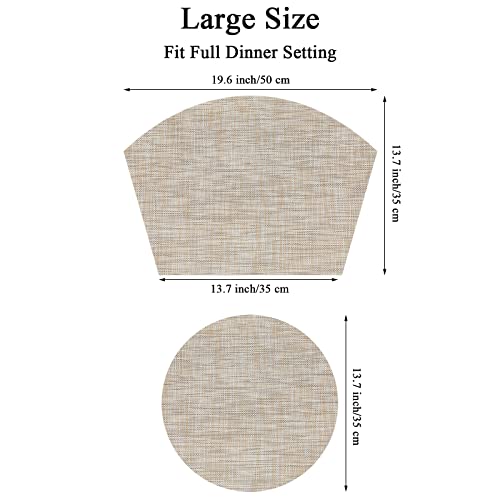 SHACOS Large Size Wedge Shape Placemats with Centerpiece Round Mat Set of 5 Round Table Place Mats Washable Dining Table Placemats Reversible, Beige - color: Beige