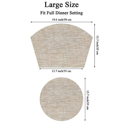SHACOS Large Size Wedge Shape Placemats with Centerpiece Round Mat Set of 5 Round Table Place Mats Washable Dining Table Placemats Reversible, Beige - color: Beige