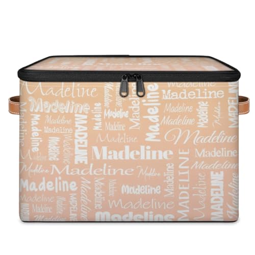 Storage Basket Custom Name, Personalized Keepsake Box, Apricot | Foldable Fabric Gradient Large Memory Bin with Handle Lid Lightweight Waterproof Dustproof, 14"L x 10.2"W x 10.4"H - color: Option 19