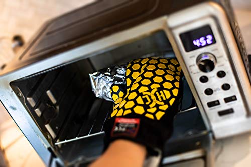 J H Heat Resistant Oven Glove:EN407 Certified 932 °F, 2 Layers Silicone Coating, Oven Mitts for Cooking, Kitchen, Fireplace,Camping, Grilling (Black/Yellow, Mitten) - color: Black/Yellow, size: Mitten