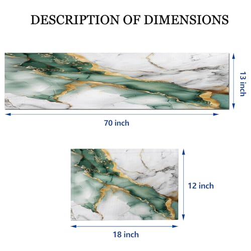 Mcalk Green Marble Table Runner and Placemats Set of 6, Marble Print Placemats, Modern Cloth Place Mats Indoor for Kitchen,Washable Linen Material for Dining Table - color: 02green
