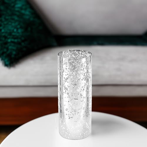 WGVI Hurricane Candle Holder Sleeve, W: 4", Ht: 10", Silver Speckled Glass Cylinder Open Both Ends, Chimney Tube Shade, 2 Pieces - color: Silver Speckle, size: 4x10"H
