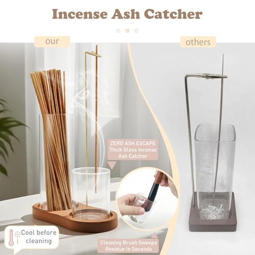 2 in 1 Glass Incense Holder and Burner with Ash Catcher and Stick Storage,Anti-Ash Flying, Mess-Free for Meditation Yoga Spa Gift Home Decor