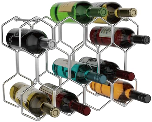 Buruis Countertop Wine Rack, 14-Bottle Metal Wine Holder, Chrome | Wine Bottle Organizer, Red & White Wine Storage, Space-Saving Countertop Display, Kitchen Bar Decor, Modern Home Style - color: Chrome, size: Metal Base